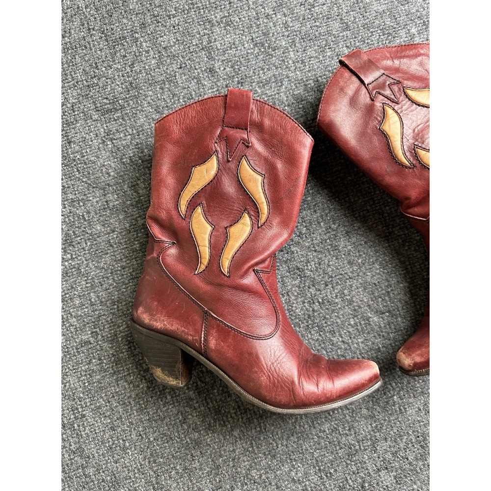 Women's Vintage Red Leather Western Cowboy Boots Made in Brazil, Size US 8.5 B - Picture 3 of 6